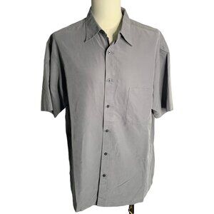 Vintage 90s Alfani Button Up Microfiber Shirt XL Grey Short Sleeve Pocket Collar